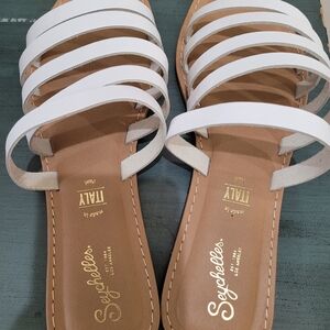 Seychelles White and Tan Minimalist Sandals